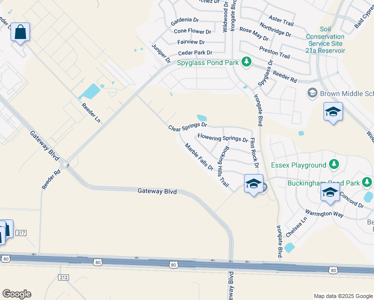 map of restaurants, bars, coffee shops, grocery stores, and more near 3134 Marble Falls Drive in Forney