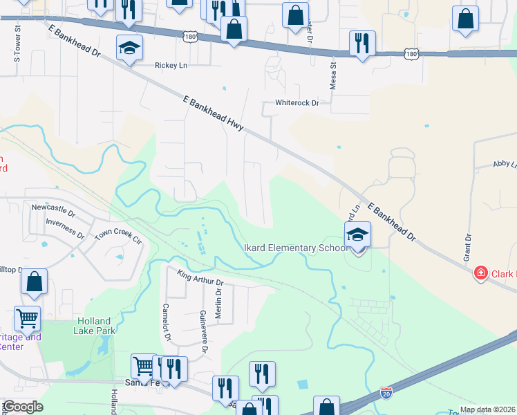 map of restaurants, bars, coffee shops, grocery stores, and more near 938 Sylvia Street in Weatherford