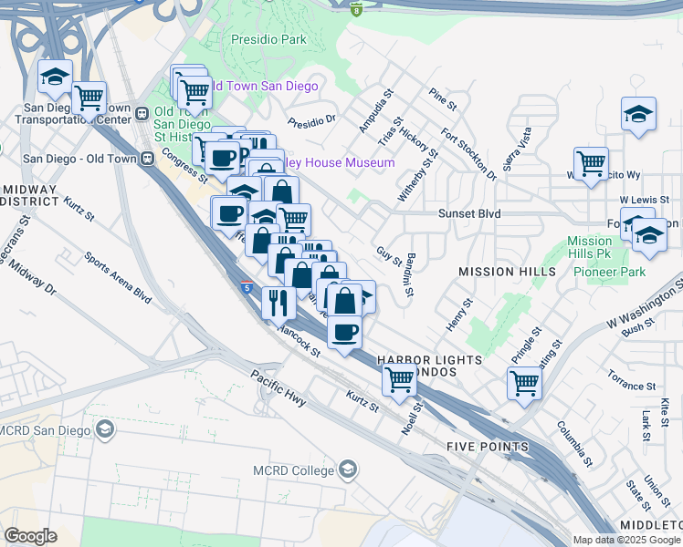 map of restaurants, bars, coffee shops, grocery stores, and more near 3995 Hortensia Street in San Diego