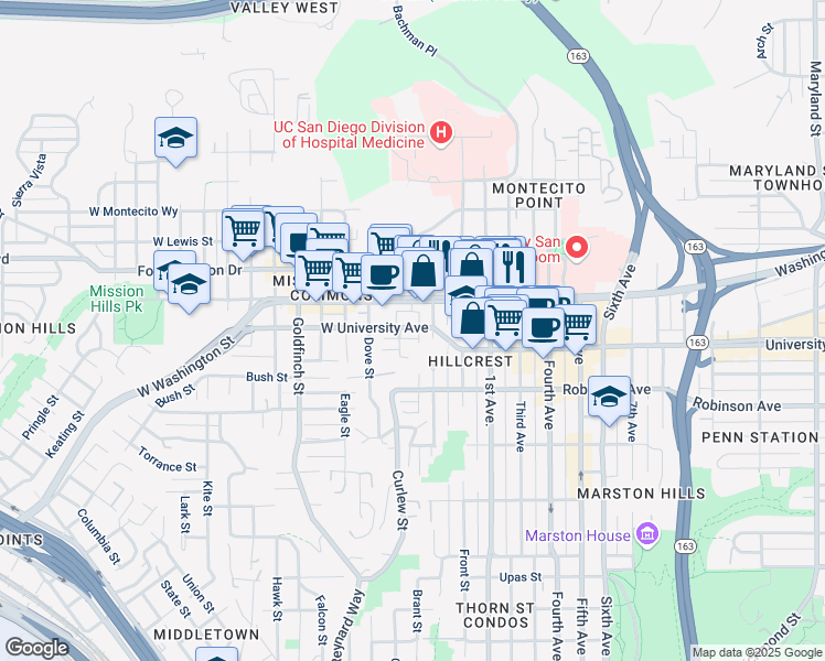 map of restaurants, bars, coffee shops, grocery stores, and more near 3972 Albatross Street in San Diego