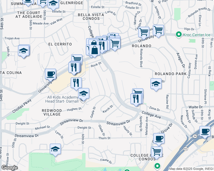 map of restaurants, bars, coffee shops, grocery stores, and more near 3842 Boren Street in San Diego