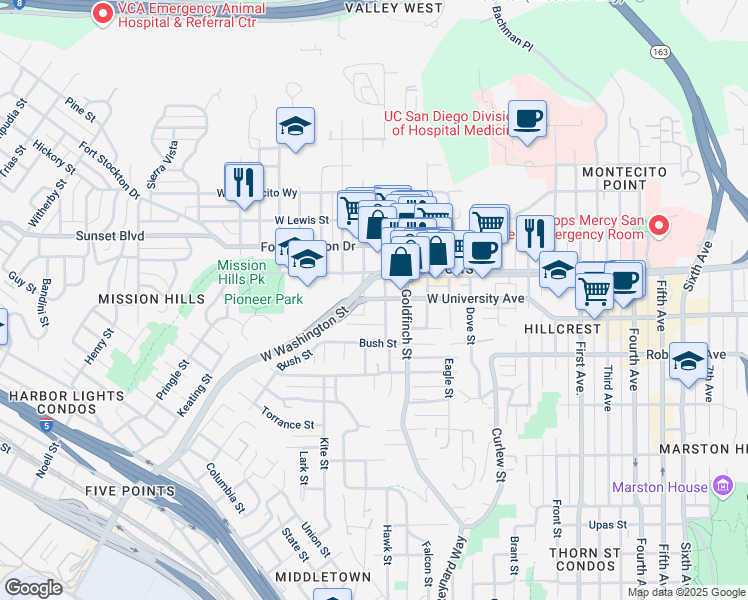 map of restaurants, bars, coffee shops, grocery stores, and more near 3978 Hawk Street in San Diego