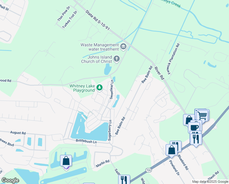 map of restaurants, bars, coffee shops, grocery stores, and more near 2860 Sweetleaf Lane in Johns Island