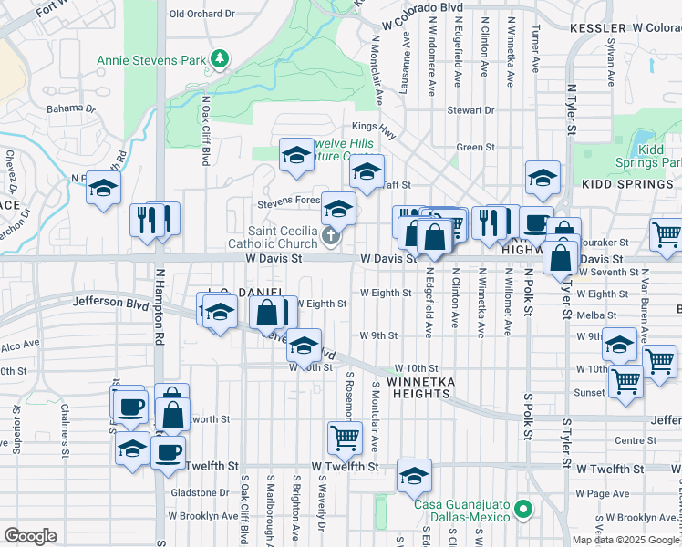 map of restaurants, bars, coffee shops, grocery stores, and more near in Dallas