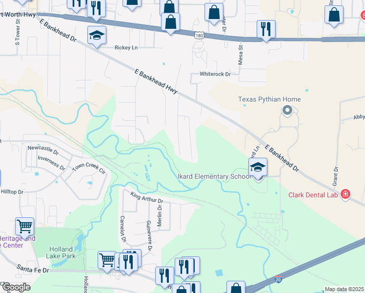 map of restaurants, bars, coffee shops, grocery stores, and more near 933 Terry Trail in Weatherford