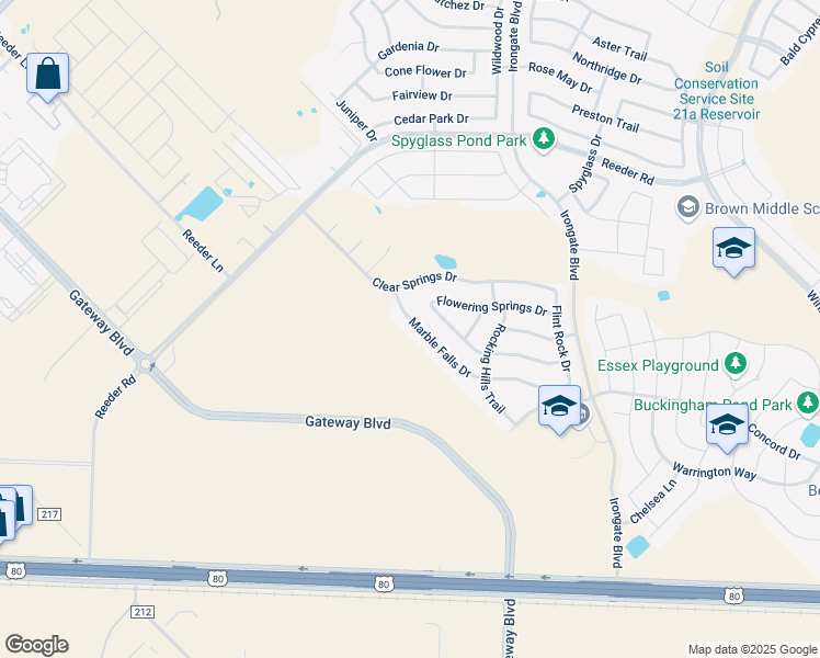 map of restaurants, bars, coffee shops, grocery stores, and more near 3135 Marble Falls Drive in Forney