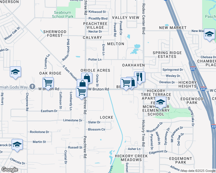 map of restaurants, bars, coffee shops, grocery stores, and more near 1428 Haney Lane in Mesquite