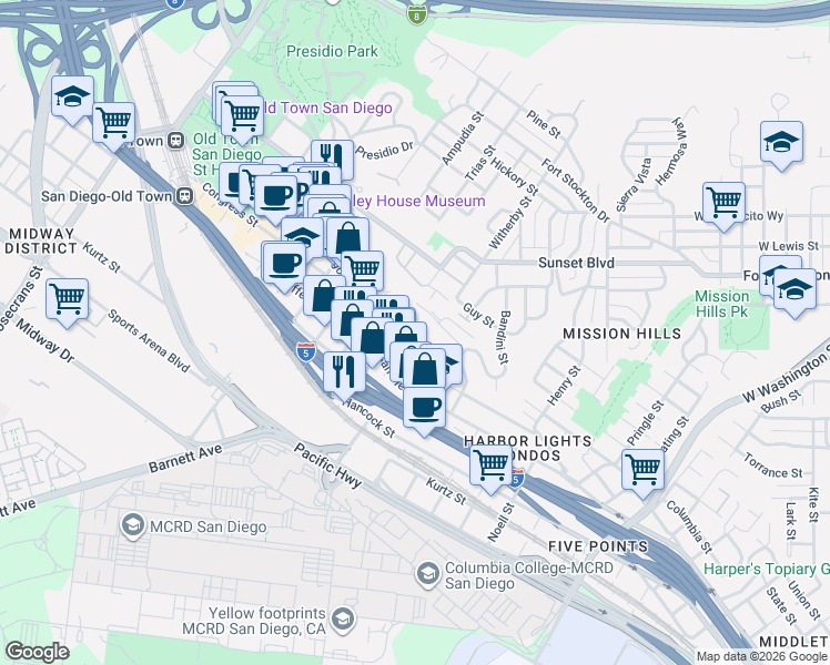 map of restaurants, bars, coffee shops, grocery stores, and more near 3965 Hortensia Street in San Diego