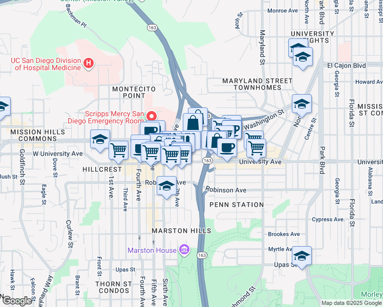 map of restaurants, bars, coffee shops, grocery stores, and more near in San Diego