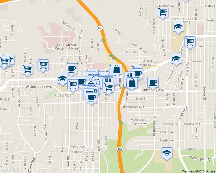 map of restaurants, bars, coffee shops, grocery stores, and more near 3935 7th Avenue in San Diego