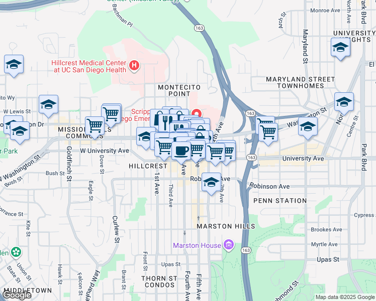 map of restaurants, bars, coffee shops, grocery stores, and more near 3960 Fourth Avenue in San Diego