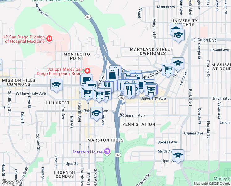 map of restaurants, bars, coffee shops, grocery stores, and more near 3932 9th Avenue in San Diego