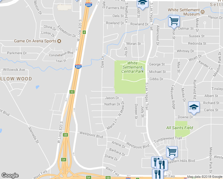 map of restaurants, bars, coffee shops, grocery stores, and more near 9208 Marilyn Drive in Fort Worth
