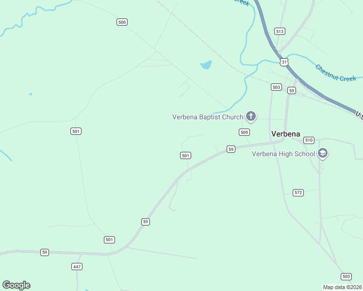 map of restaurants, bars, coffee shops, grocery stores, and more near 351 County Road 501 in Verbena