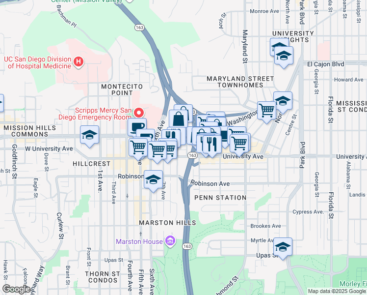 map of restaurants, bars, coffee shops, grocery stores, and more near 3932 9th Avenue in San Diego