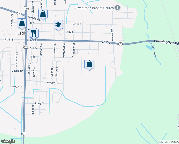 map of restaurants, bars, coffee shops, grocery stores, and more near in Estill