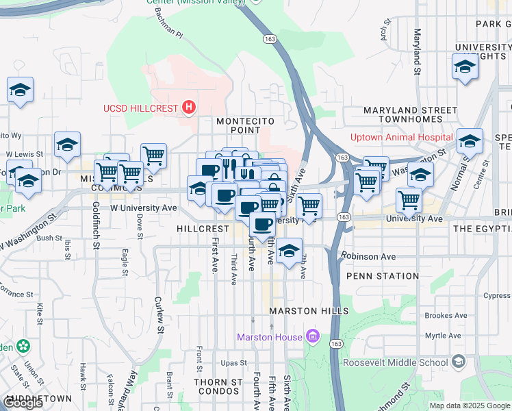 map of restaurants, bars, coffee shops, grocery stores, and more near 3960 Fourth Avenue in San Diego