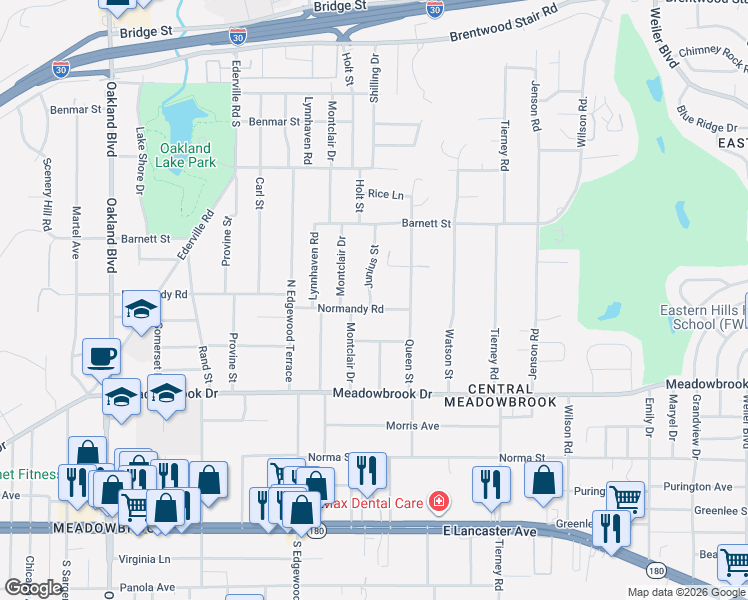 map of restaurants, bars, coffee shops, grocery stores, and more near 1848 Junius Street in Fort Worth