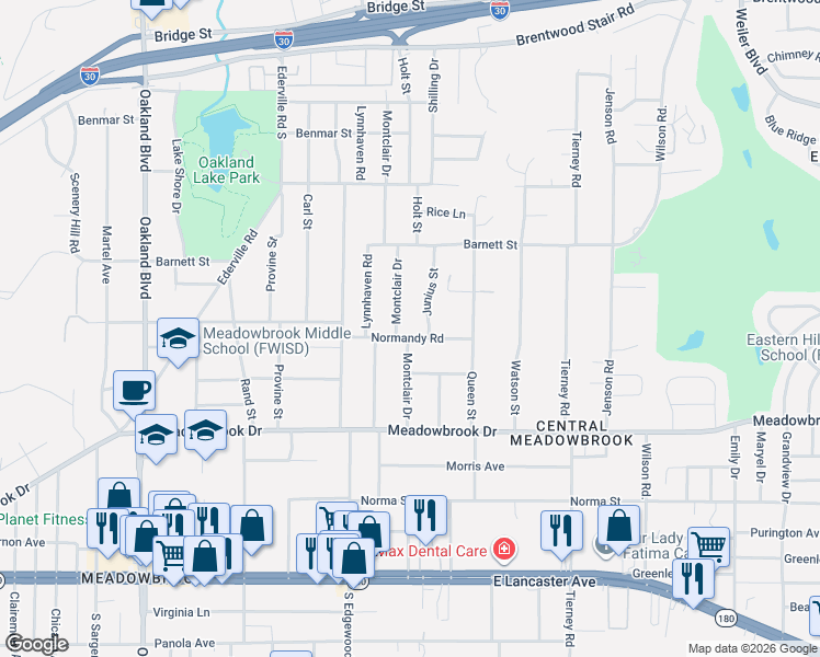 map of restaurants, bars, coffee shops, grocery stores, and more near 1848 Junius Street in Fort Worth