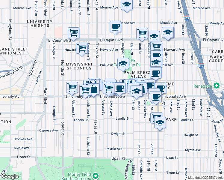 map of restaurants, bars, coffee shops, grocery stores, and more near 3952 Hamilton Street in San Diego