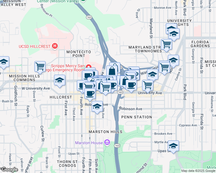 map of restaurants, bars, coffee shops, grocery stores, and more near 3935 7th Avenue in San Diego