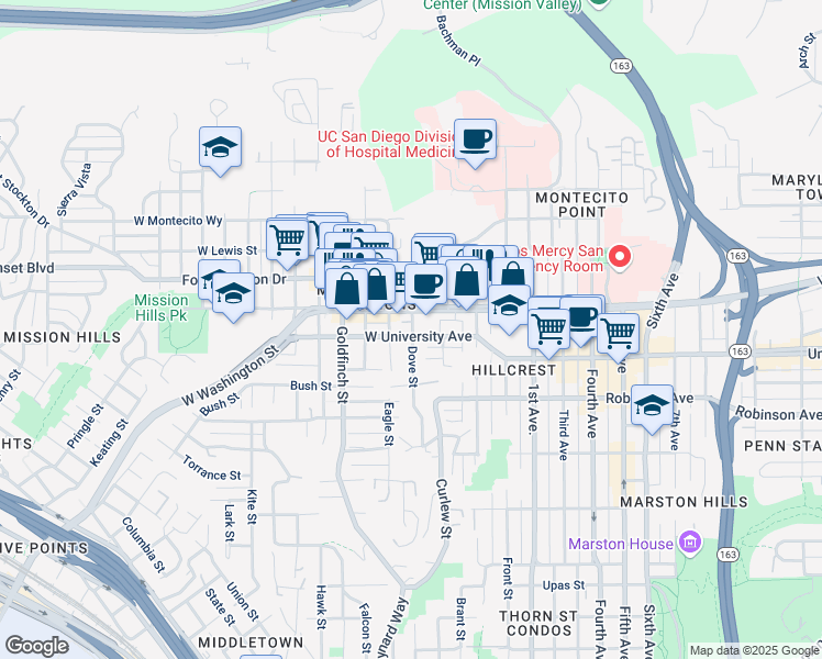 map of restaurants, bars, coffee shops, grocery stores, and more near in San Diego