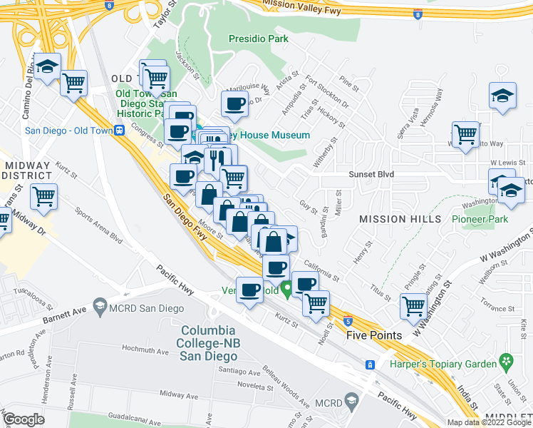 map of restaurants, bars, coffee shops, grocery stores, and more near 3965 Hortensia Street in San Diego