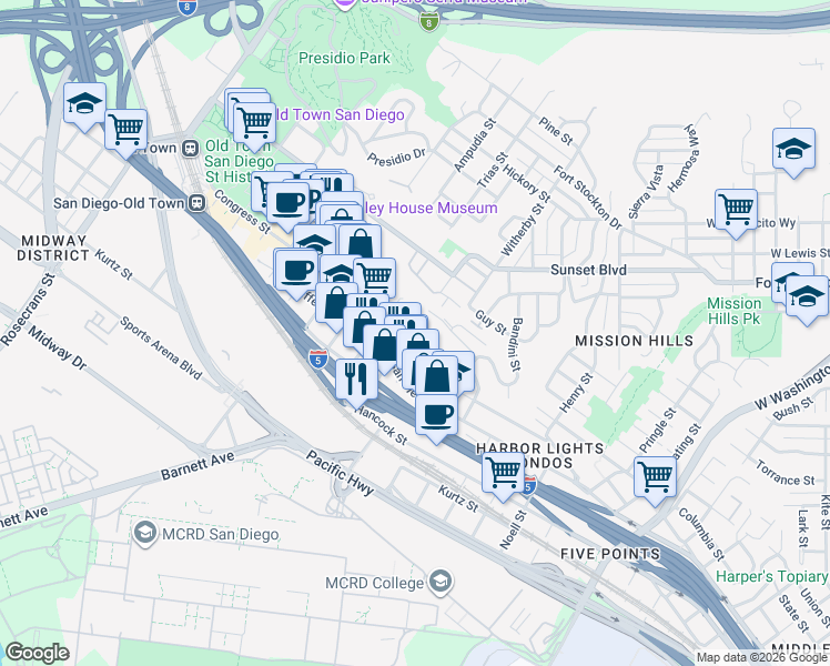 map of restaurants, bars, coffee shops, grocery stores, and more near 3965 Hortensia Street in San Diego
