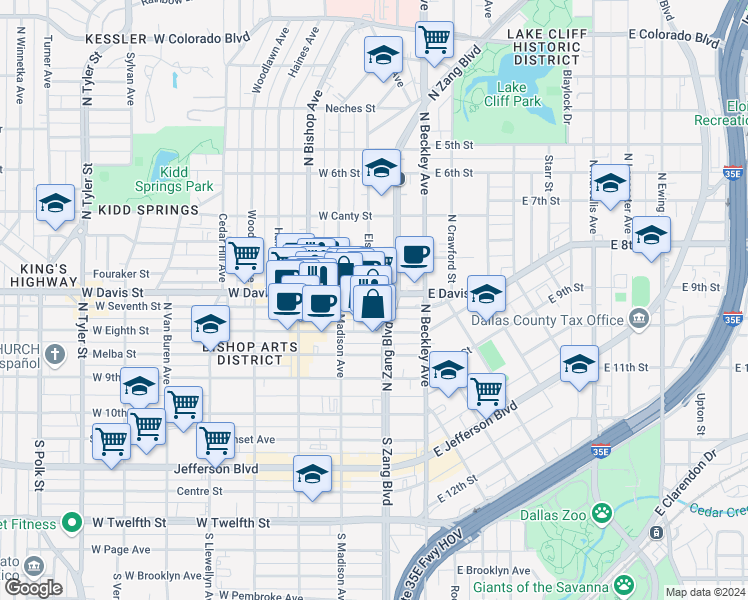 map of restaurants, bars, coffee shops, grocery stores, and more near in Dallas