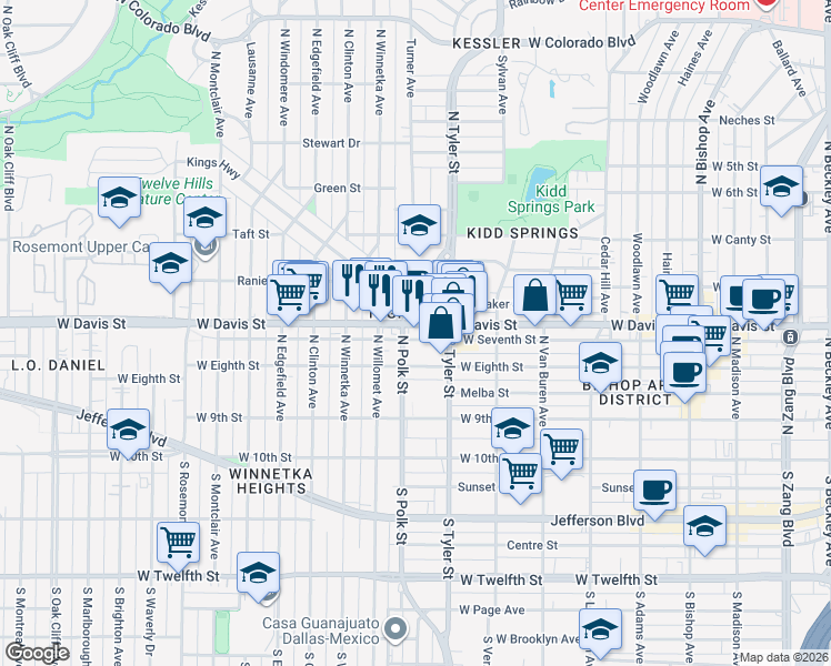 map of restaurants, bars, coffee shops, grocery stores, and more near in Dallas