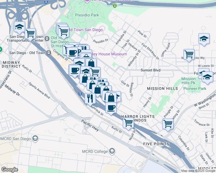 map of restaurants, bars, coffee shops, grocery stores, and more near 3961 Hortensia Street in San Diego