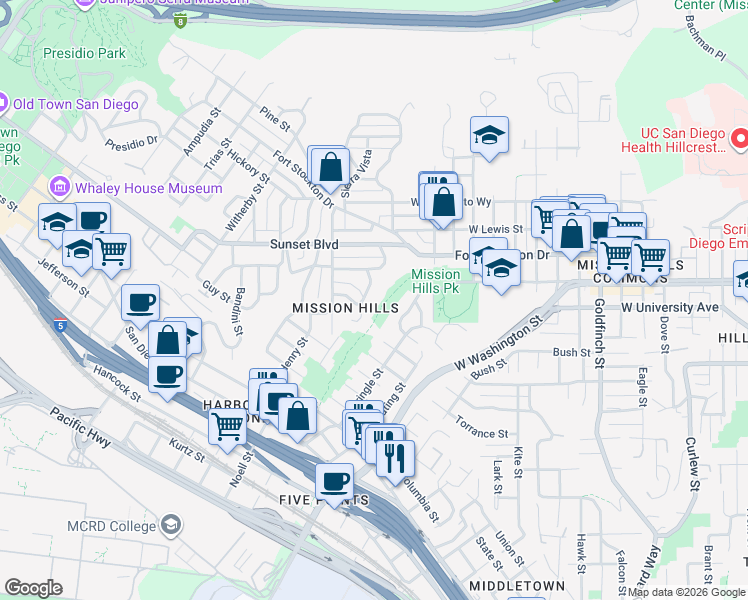 map of restaurants, bars, coffee shops, grocery stores, and more near in San Diego