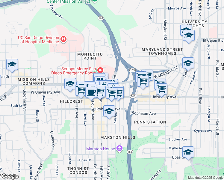 map of restaurants, bars, coffee shops, grocery stores, and more near in San Diego