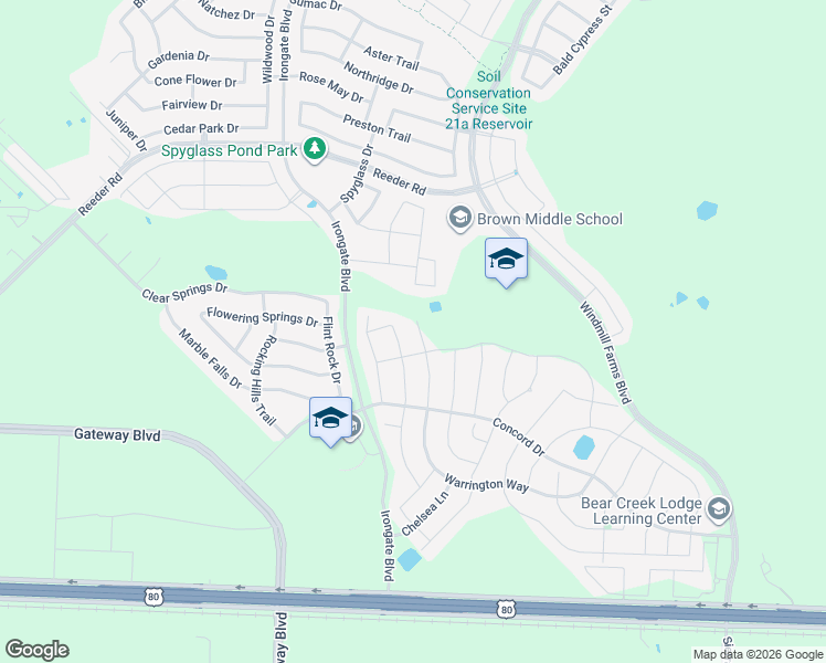 map of restaurants, bars, coffee shops, grocery stores, and more near 1711 Warrington Way in Forney