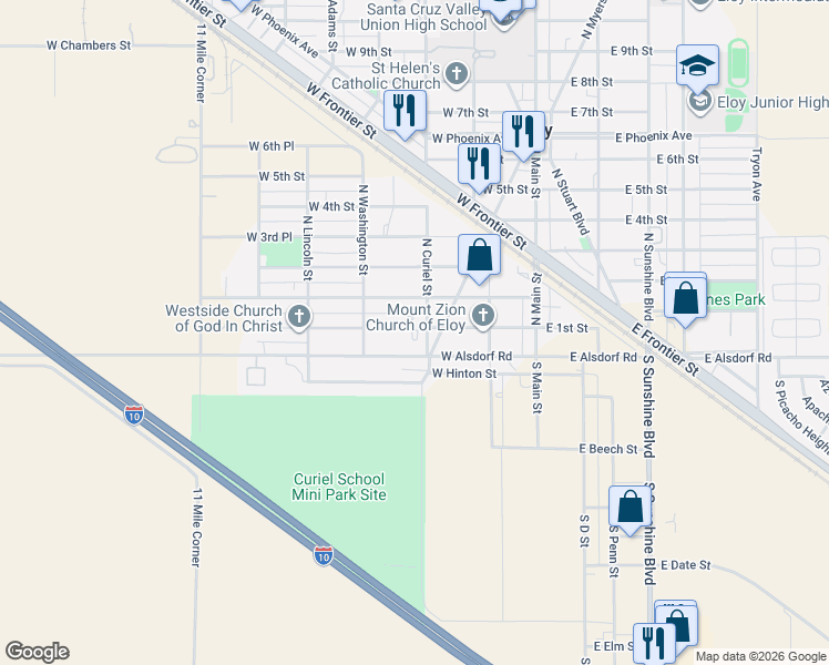 map of restaurants, bars, coffee shops, grocery stores, and more near 304 West Alsdorf Road in Eloy