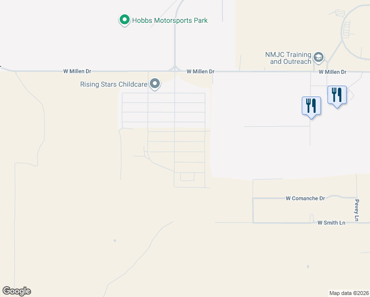 map of restaurants, bars, coffee shops, grocery stores, and more near North Zia Crossing Parkway in Hobbs