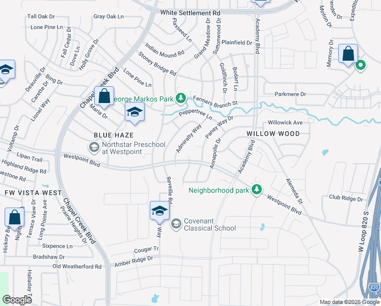 map of restaurants, bars, coffee shops, grocery stores, and more near 751 Tumbleweed Court in Fort Worth