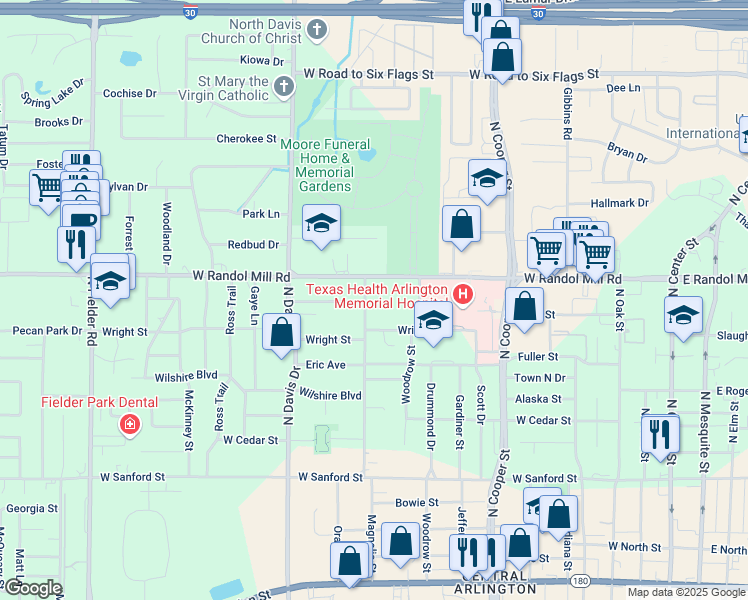 map of restaurants, bars, coffee shops, grocery stores, and more near 906 West Randol Mill Road in Arlington