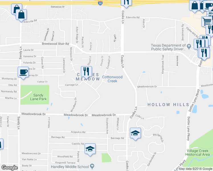 map of restaurants, bars, coffee shops, grocery stores, and more near 7809 Ashe Court in Fort Worth