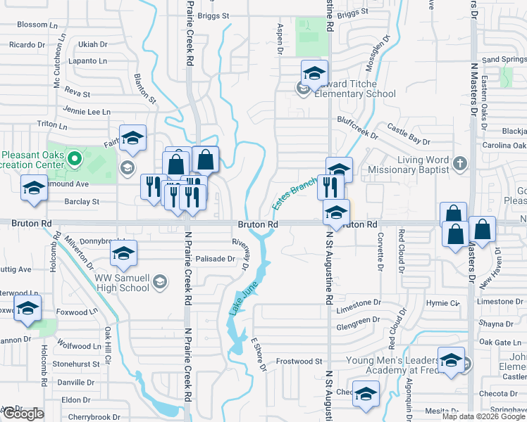 map of restaurants, bars, coffee shops, grocery stores, and more near 2140 Aspen Drive in Dallas