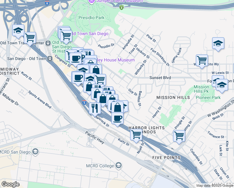 map of restaurants, bars, coffee shops, grocery stores, and more near 3975 Hortensia Street in San Diego