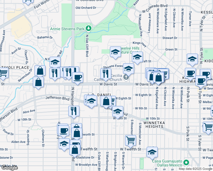 map of restaurants, bars, coffee shops, grocery stores, and more near 427 North Marlborough Avenue in Dallas