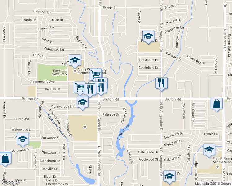 map of restaurants, bars, coffee shops, grocery stores, and more near 2117 Riverway Drive in Dallas