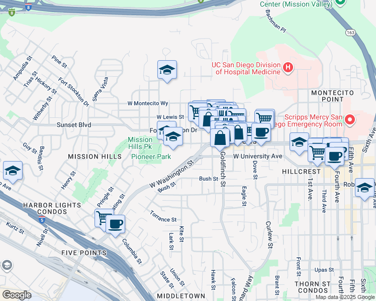 map of restaurants, bars, coffee shops, grocery stores, and more near 3975 Jackdaw Street in San Diego