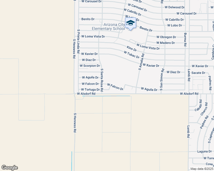 map of restaurants, bars, coffee shops, grocery stores, and more near 12383 West Falcon Drive in Arizona City