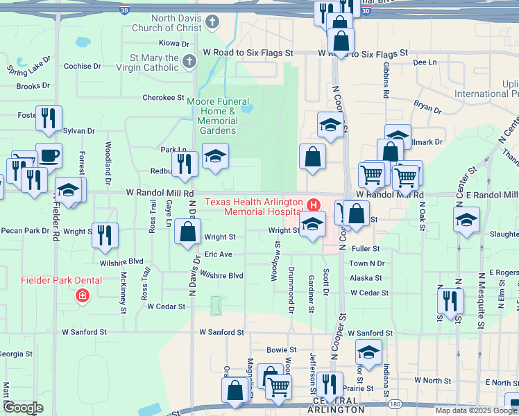 map of restaurants, bars, coffee shops, grocery stores, and more near 906 W Randol Mill Rd in Arlington