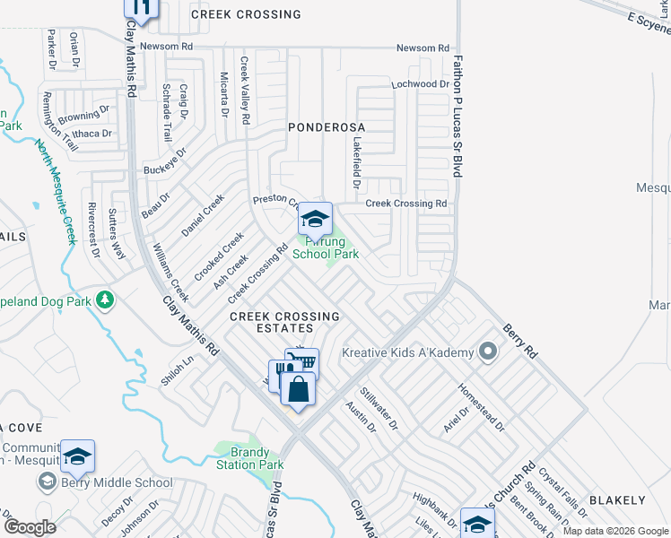 map of restaurants, bars, coffee shops, grocery stores, and more near 2821 Clearmeadow Drive in Mesquite