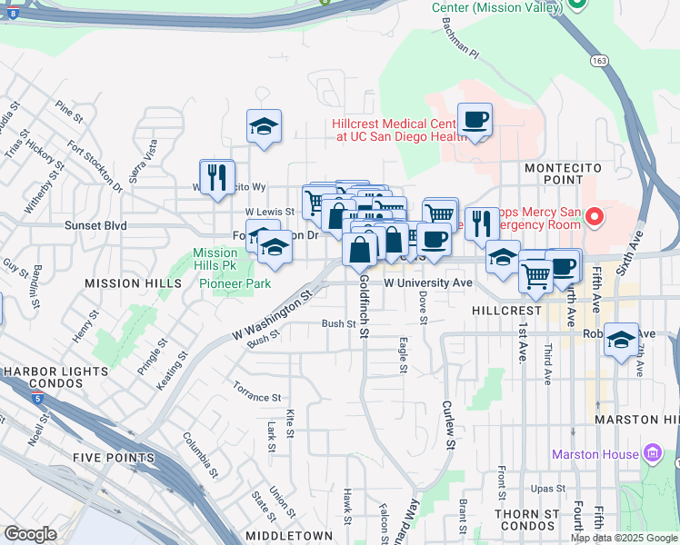 map of restaurants, bars, coffee shops, grocery stores, and more near 3978 Hawk Street in San Diego
