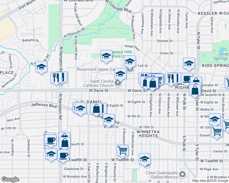 map of restaurants, bars, coffee shops, grocery stores, and more near in Dallas