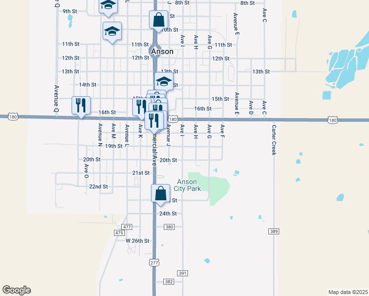 map of restaurants, bars, coffee shops, grocery stores, and more near 1901 Avenue I in Anson